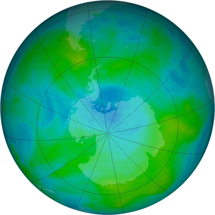 Antarctic ozone map for 20 February 1984